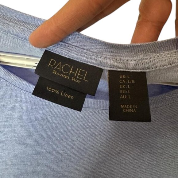 Rachel Zoe blue linen knot front short sleeve T-shirt size L - Picture 4 of 4